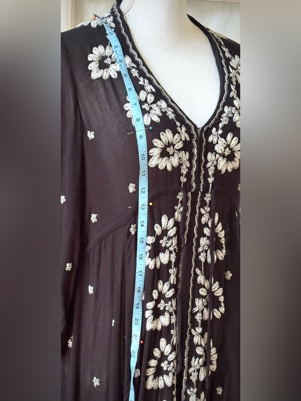 Free People Embroidered Black Boho Peasant Maxi Dress Sheer Size S - Picture 11 of 11